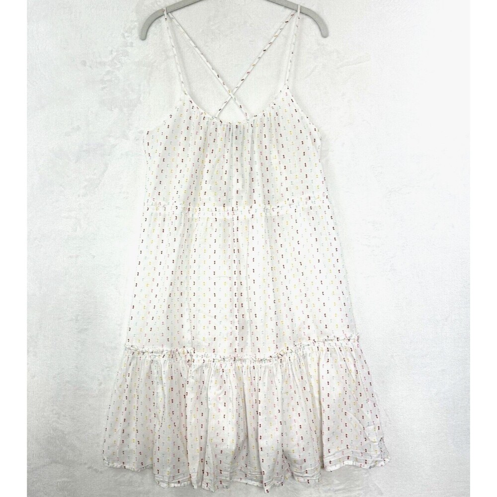 Madewell Tiered Rainbow Confetti Clipdot Cover-Up Dress Medium Criss Cross White